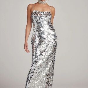 NWT Pippa Silver Payette Maxi Dress, 12th Tribe, Size L, Bachelorette Dress